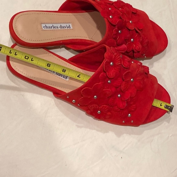 Charles David Sicilian red size 11 slides shoes flowers 🌺 daisies suede leather - Picture 14 of 16